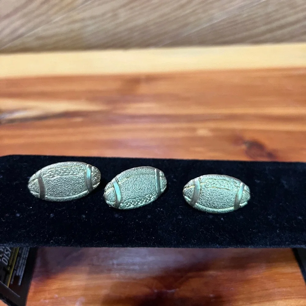 Vtg Letterman Gold Tone Football Lapel Pins Set of 3 Sports Game Day‎ Accessory
